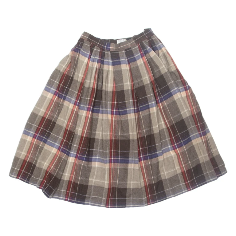 YADO Womens Pleated Skirt Brown Midi Check XS