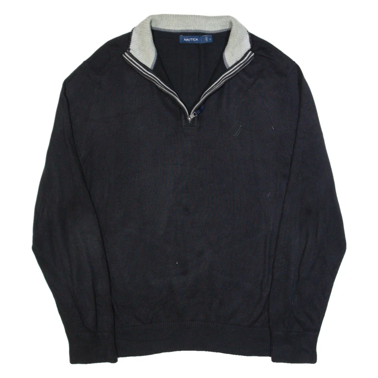 NAUTICA Mens Jumper Black 1/4 Zip Tight Knit L