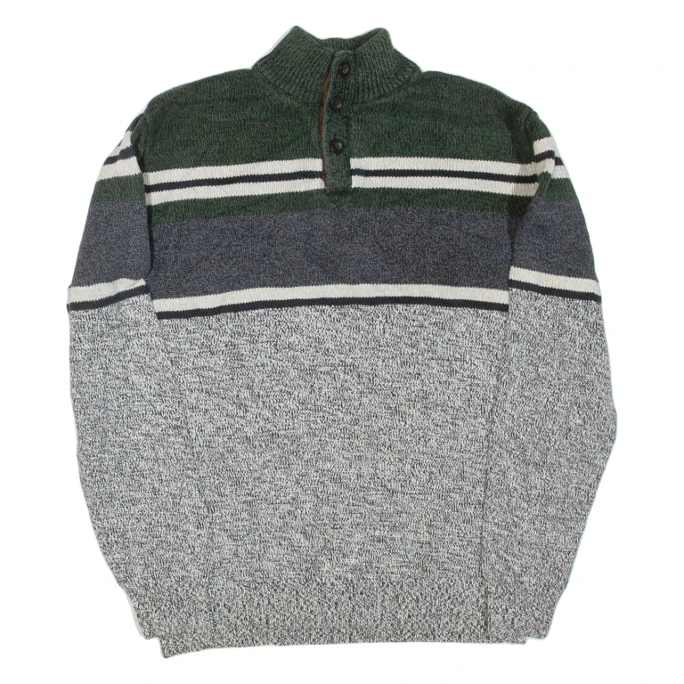 CHAPS Mens Patterned Jumper Grey Colourblock Button Neck Tight Knit L