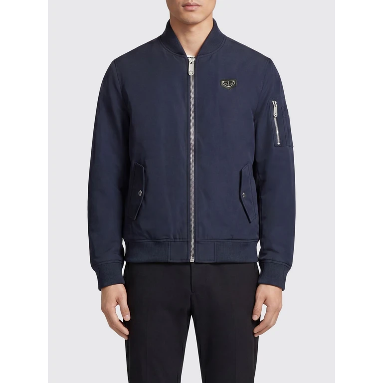 Technical Fabric Bomber Jacket with Contrasting Logo and Zip Closure (UAECMRB2967PNY002N24)