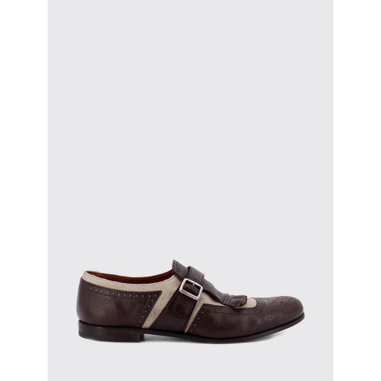 Bicolour Leather and Canvas Brogue Monk Strap Shoes (EOB1079QGF0XZE)