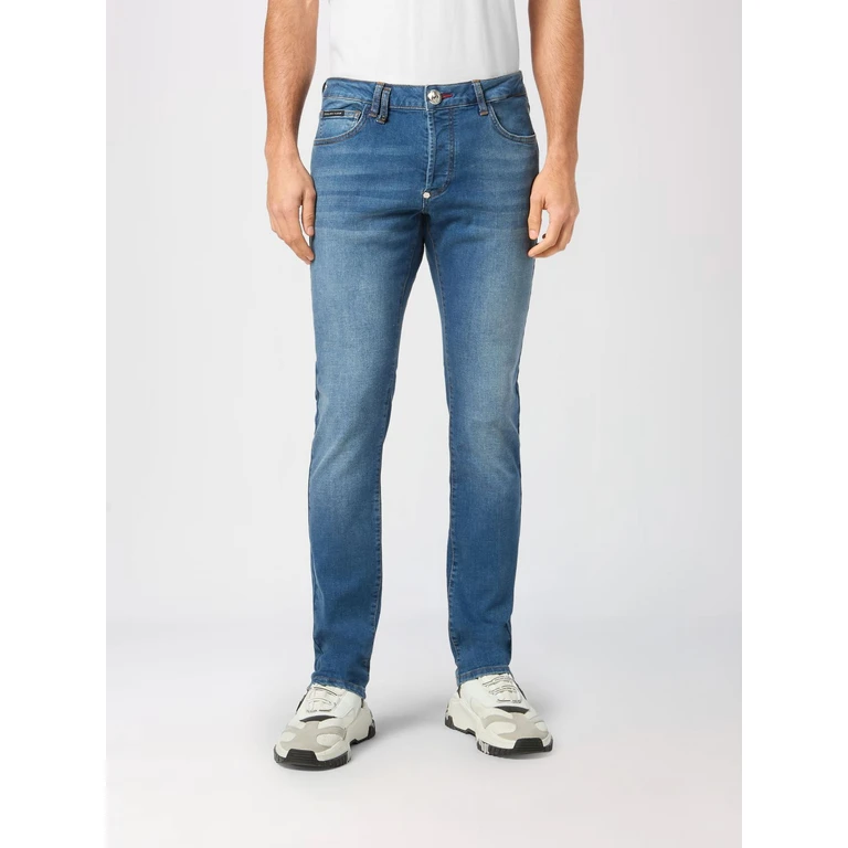 Slim Fit Skinny Jeans in Cotton Denim with Metal Logo (LABCMDT3453PDE004N08RY)