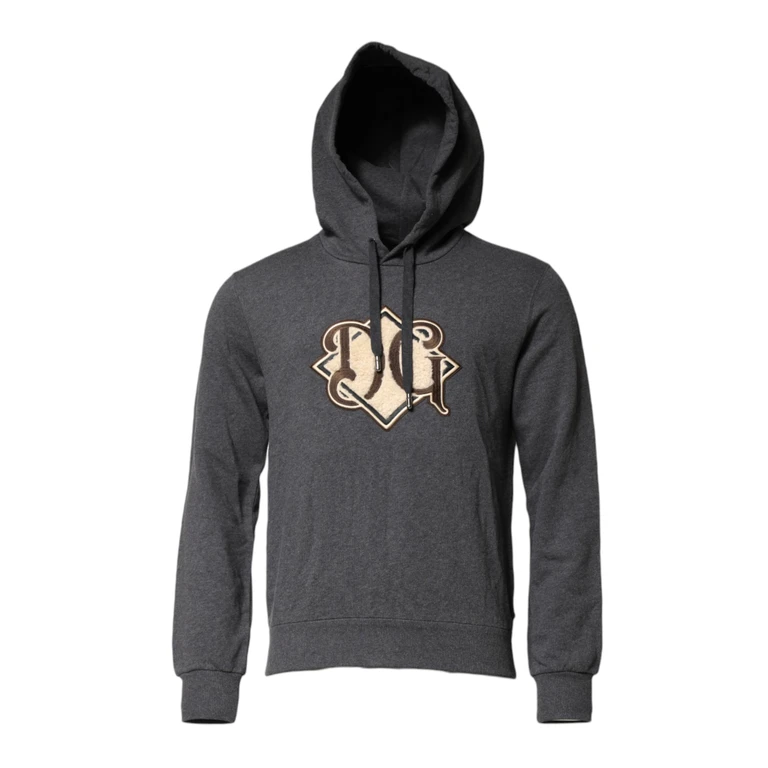 Dolce & Gabbana Gray Logo Patch Hooded Sweatshirt Sweater Cotton Clothing - Men