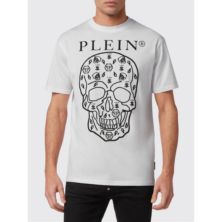 Crew-Neck Cotton T-Shirt with Skull and Logo Print (FABCMTK5645PJY002N01)