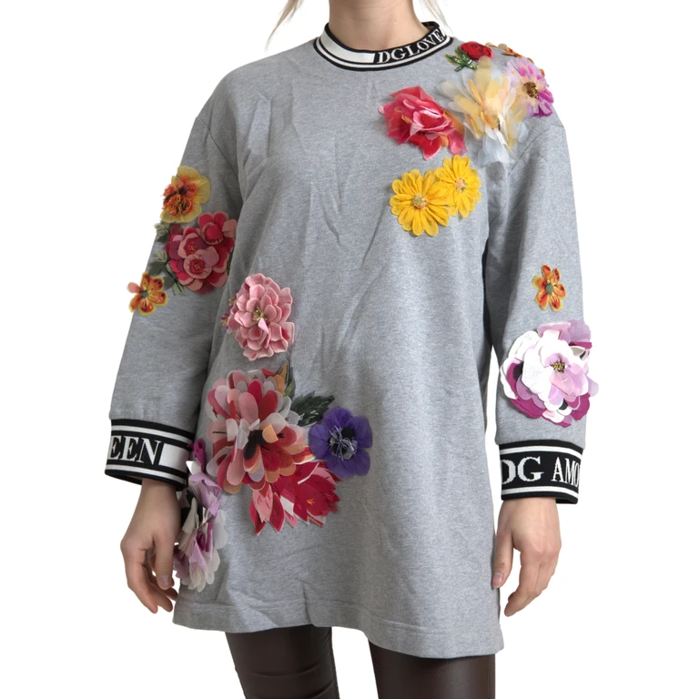 Dolce & Gabbana Gray Dg Amore Queen Floral Pullover Sweater Cotton Clothing - Women