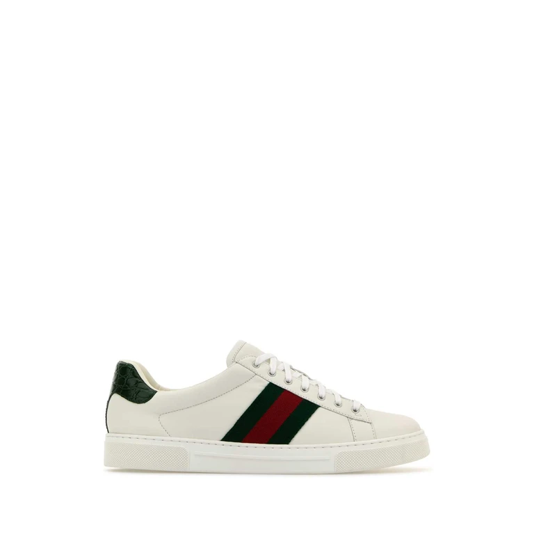 Gucci White Leather Ace Sneakers Grwhivrvgreenace Calf Skin - Men
