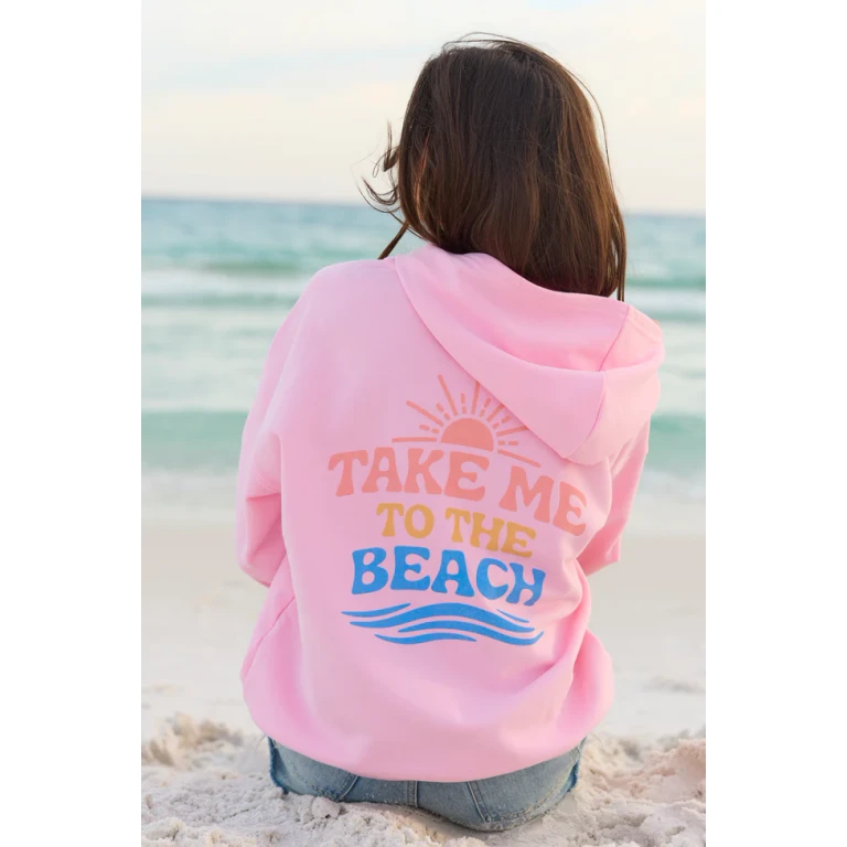 Take Me To The Beach Light Pink Graphic Hoodie