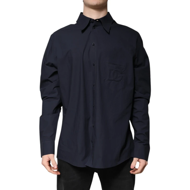 Dolce & Gabbana Dark Blue Cotton Long Sleeve Shirt Polyester - Men