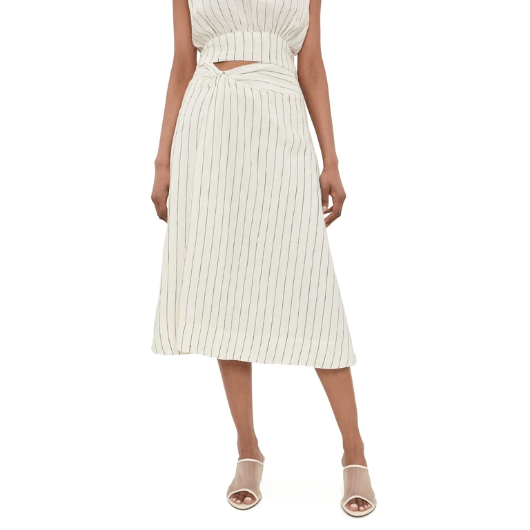 Merlette Mehar Linen Stripe Skirt Ivory Black Stripe 12