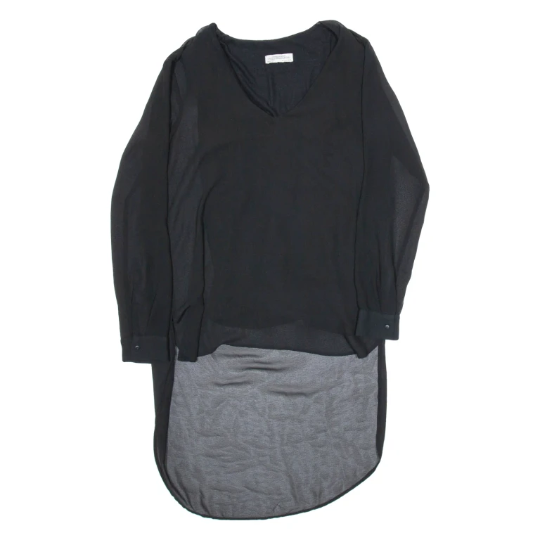 ZARA Womens Blouse Black V-Neck Long Sleeve Viscose S