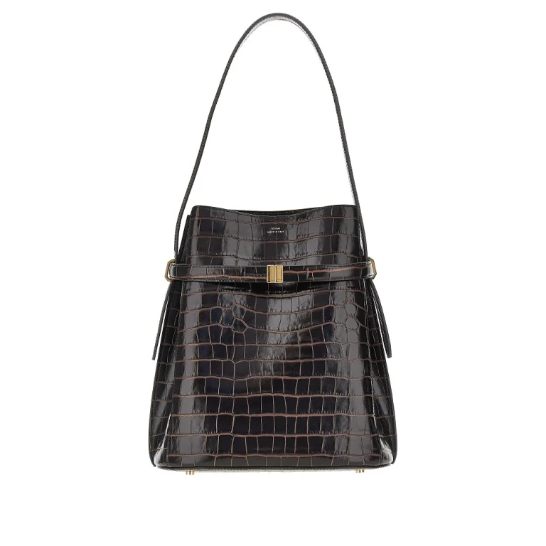 Croco-embossed leather Belted bucket bag Woman One Size