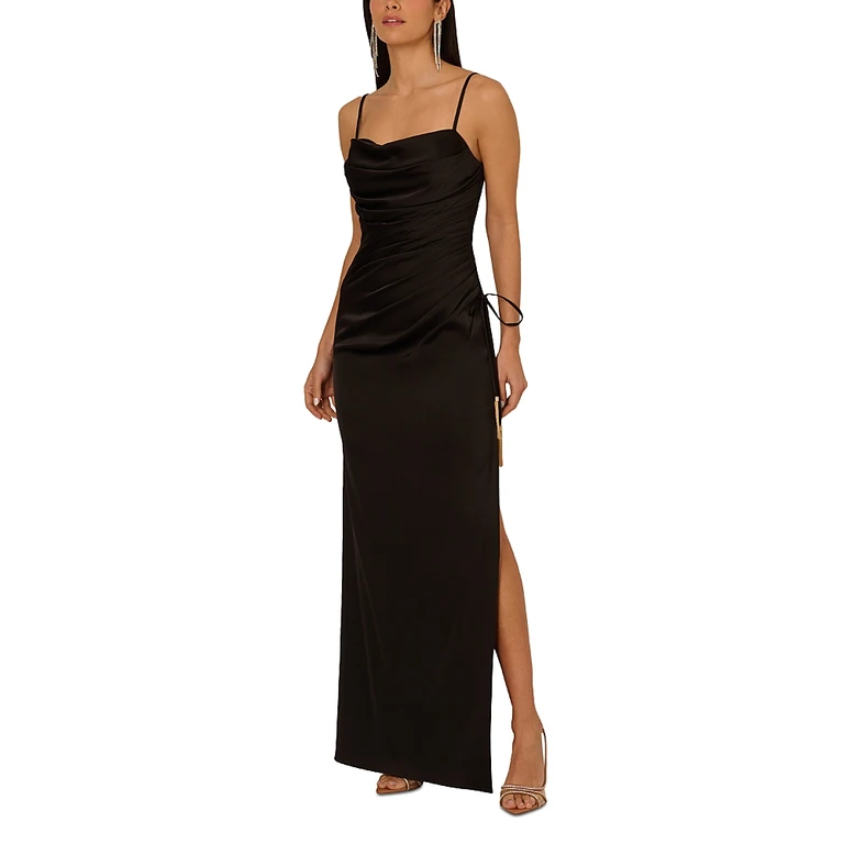 Liv Foster Satin Sweetheart Neck Long Dress
