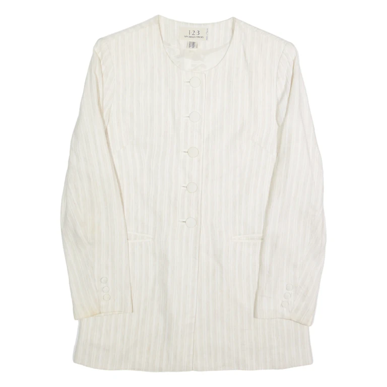 UN DEUX TROIS Mens Blazer Jacket Cream Linen 90s Striped S