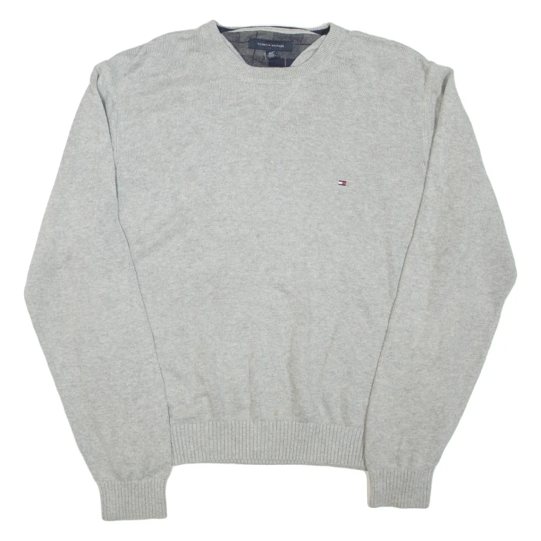 TOMMY HILFIGER Mens Jumper Grey Tight Knit L