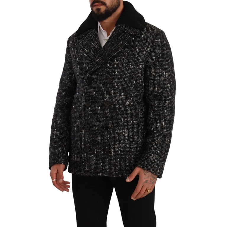Black Wool Double Breasted Coat Men Jacket And Gray Clothing - Men