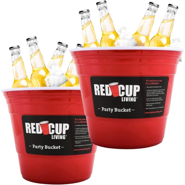 Reusable Red Plastic Ice Bucket for Parties Set of 2 - Large Beverage Tub, Wine Cooler, Beer Bucket, Drink Holder for Indoor/Outdoor Bars, Galvanized Tubs, Father's Day Party Celebration Unbreakable