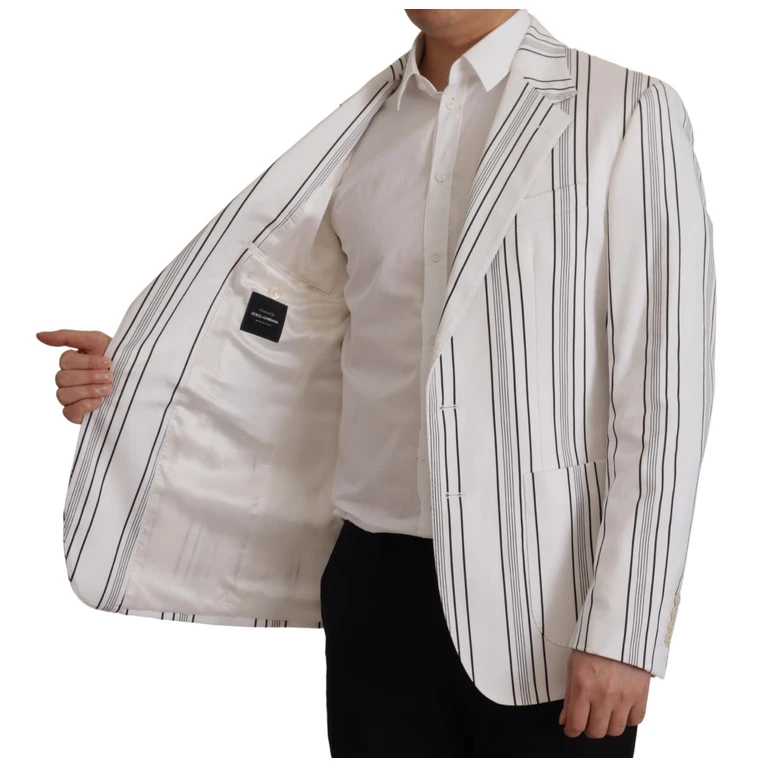 Dolce & Gabbana White Stripes Cotton Single Breasted Blazer Nylon Elastane Clothing - Men