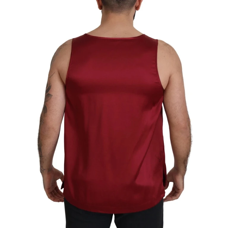 Dolce & Gabbana Red Round Neck Sleeveless Silk T-Shirt - Men