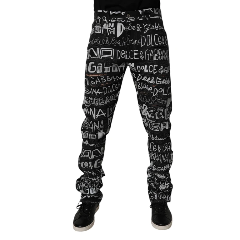 Dolce & Gabbana Black Cotton Logo Print Straight Denim Jeans Clothing - Men