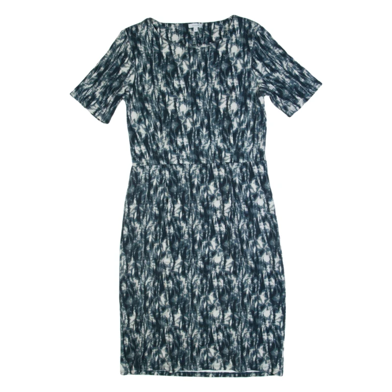 JIGSAW Womens Bodycon Dress Blue Crazy Pattern Short Sleeve Knee Length S