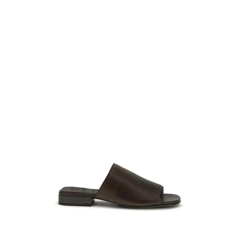 Brunello Cucinelli Brown Calf Leather Bos Taurus Slides Shoe - Women