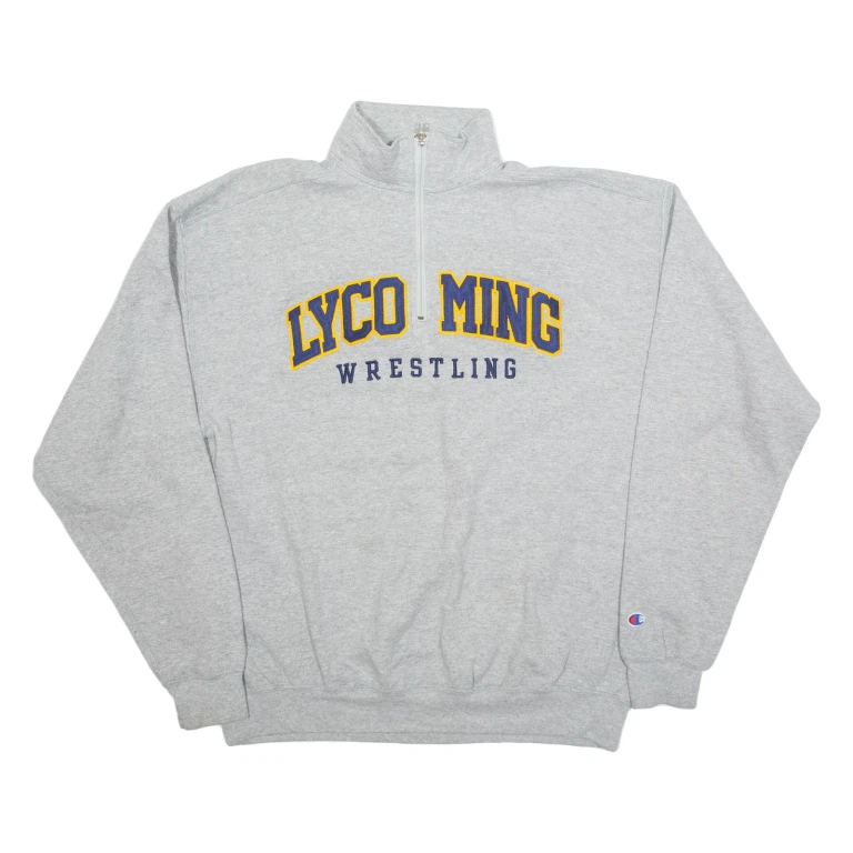 CHAMPION Lycoming Wrestling Mens Sweatshirt Grey 1/4 Zip USA L
