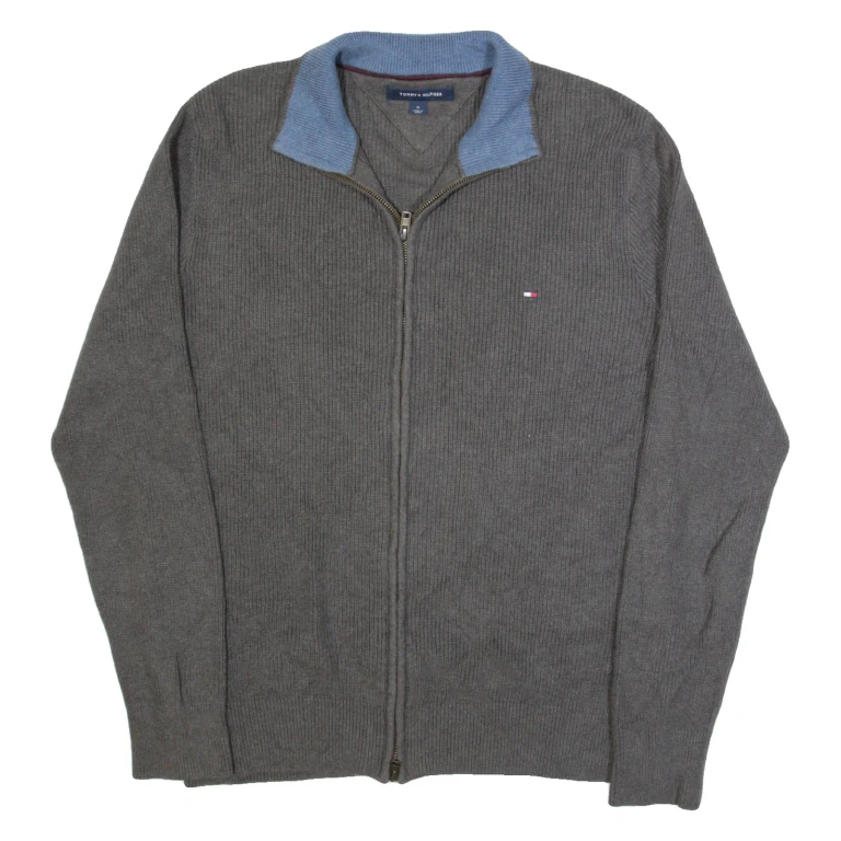 TOMMY HILFIGER Mens Cardigan Grey Tight Knit M