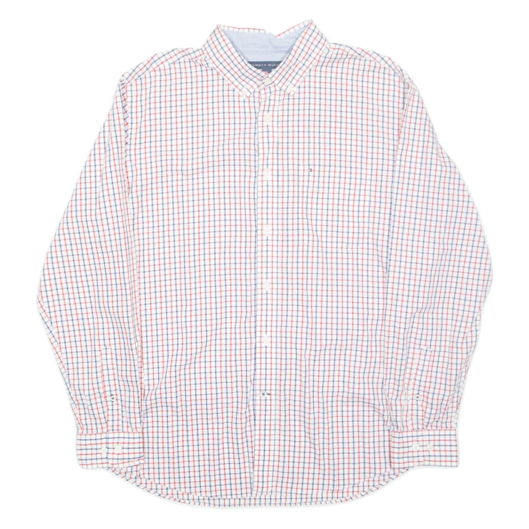 TOMMY HILFIGER Mens Shirt Red Check Long Sleeve L