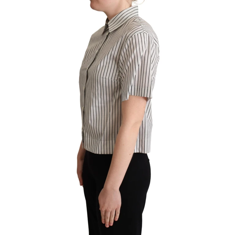 Dolce & Gabbana White Black Striped Collared Shirt Black/white Cotton - Women