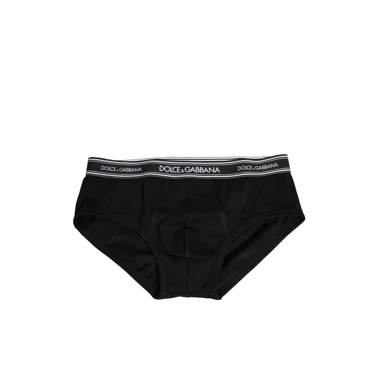 Dolce & Gabbana Black Cotton Stretch Logo Print Brief Underwear Elastane Clothing - Men