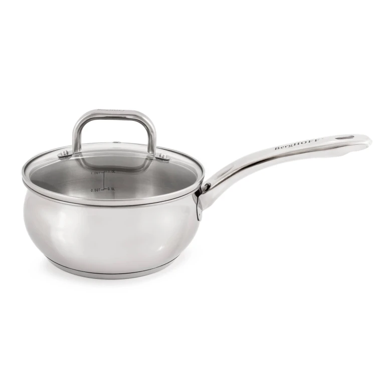Belly Shape 18/10 Stainless Steel 6.25" Sauce Pan with Glass Lid, 1.5qt.