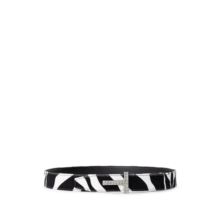 Black And White Leather Regular Belt - Women