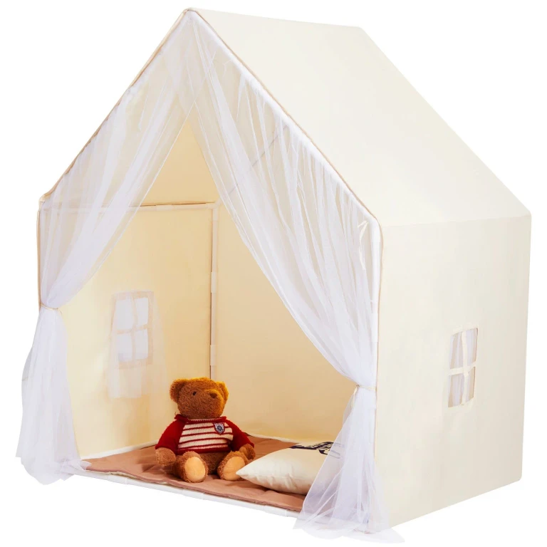 Kids Play Tent, Kids Tent for Kids 1-5 Years Old, Toddler Tent with Mat and Tent Lamp, Tent for Kids with Windows for Indoor and Outdoor, Yurt Tent for Boys and Girls, Beige - Multicolor