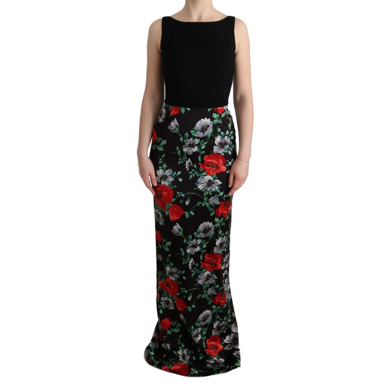 Dolce & Gabbana Multicolor Floral Print Stretch Sheath Long Dress - Women