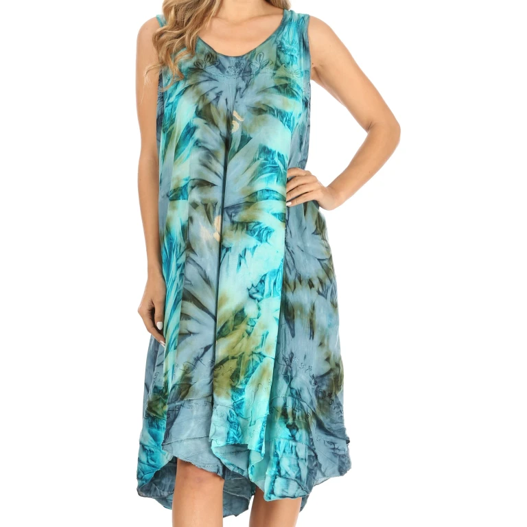 Sakkas Magy Women's Casual Summer Sleeveless Loose Tank Dress Tie-dye Floral Print