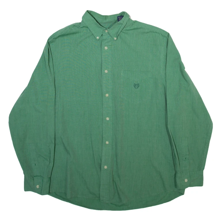 CHAPS Mens Plain Shirt Green Long Sleeve L