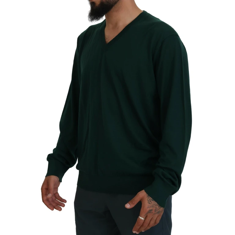 Dolce & Gabbana Green Cashmere V-Neck Pullover Sweater Clothing - Men