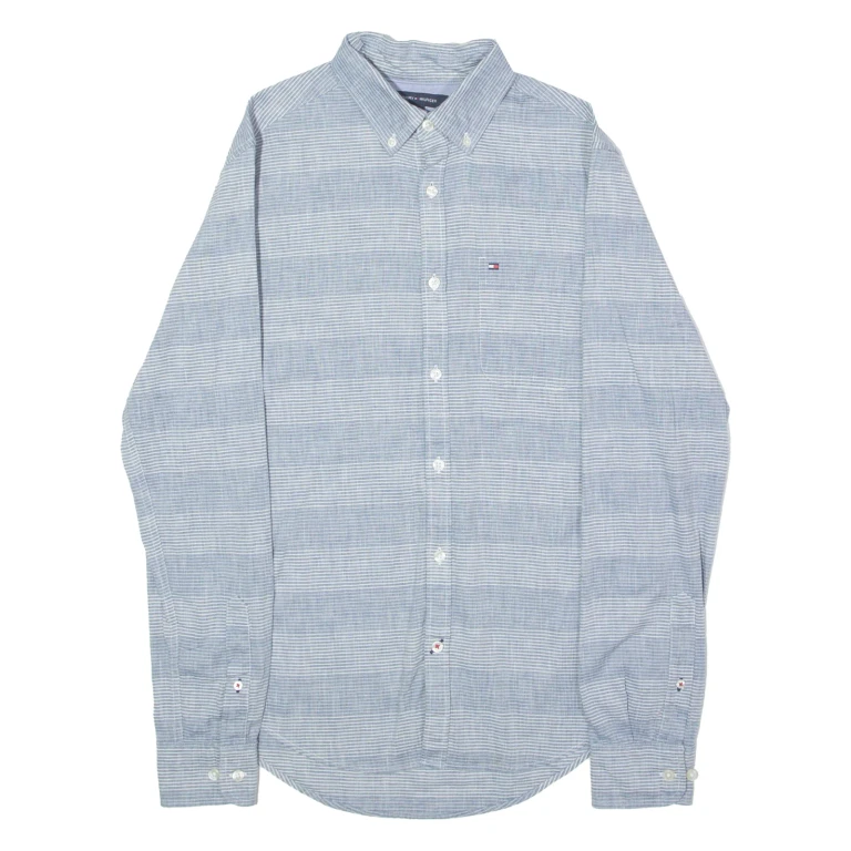 TOMMY HILFIGER Slim Fit Mens Shirt Blue Striped Long Sleeve S