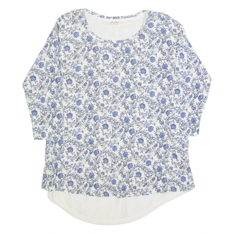 FAT FACE Womens Printed Top Blue Long Sleeve Floral UK 8