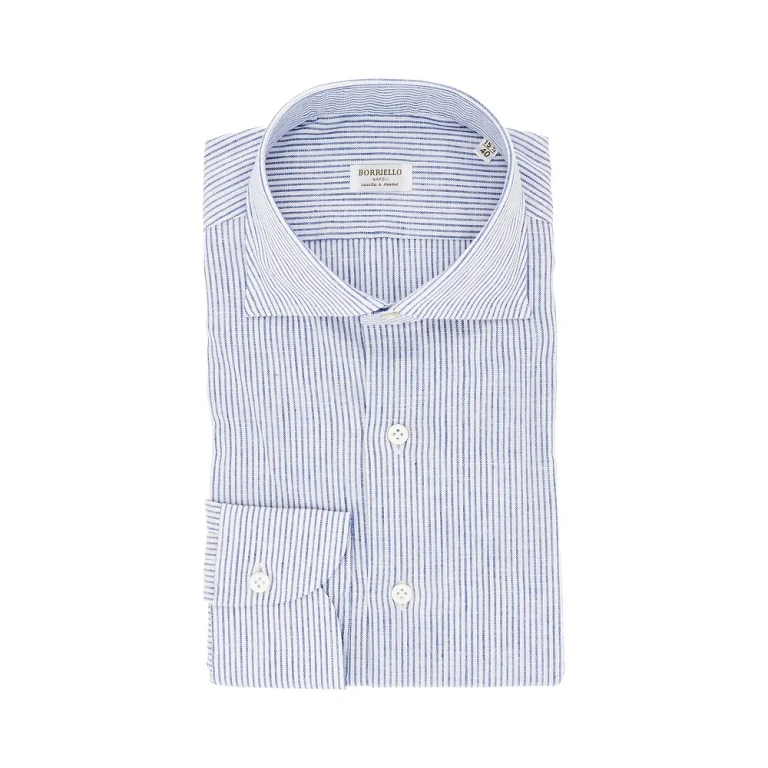 Striped cotton and linen shirt Man 40