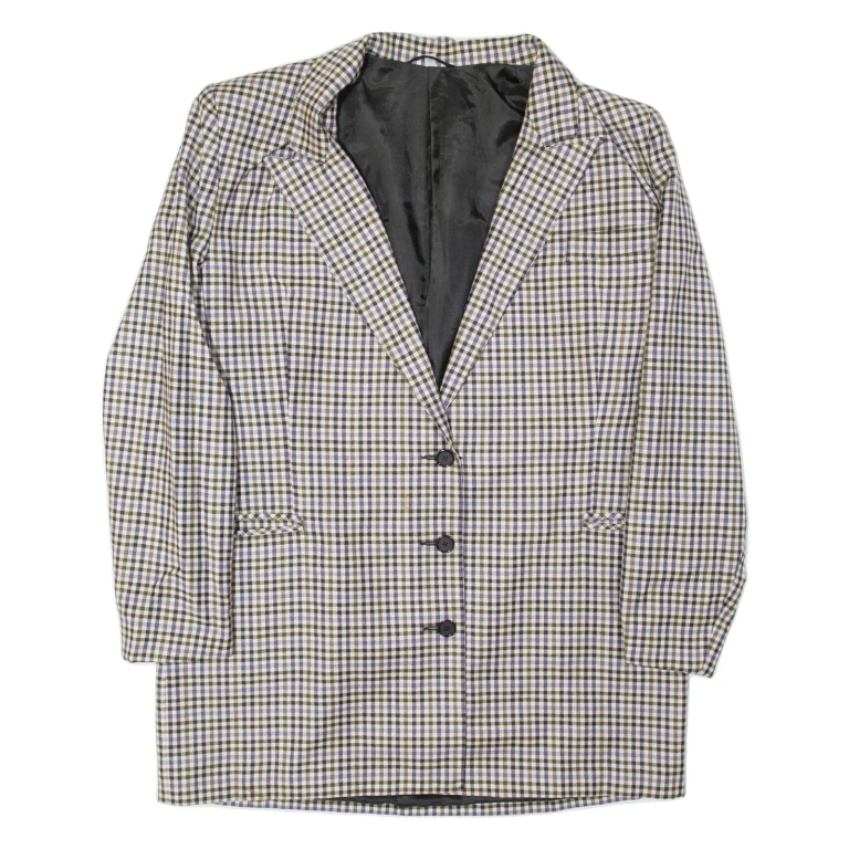 Oversized Womens Blazer Jacket White Wool 90s Check M