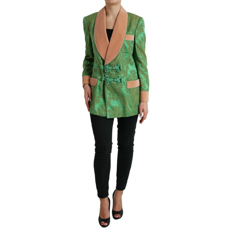 Green Floral Double Breasted Coat Jacket Clothing - Women
