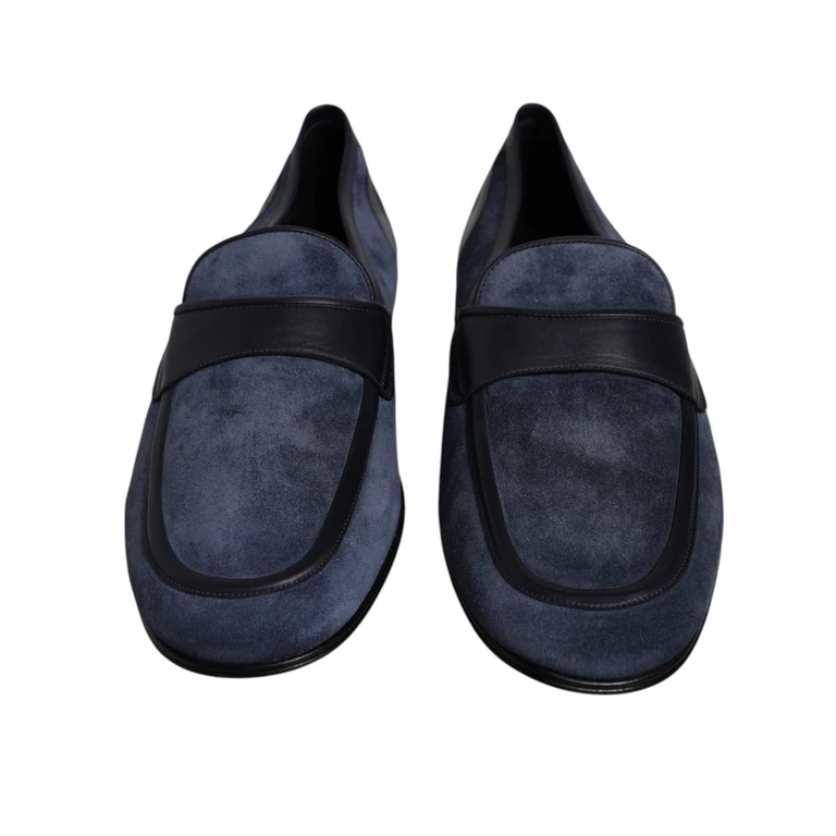 Dolce & Gabbana Blue Suede Leather Shoes Loafer Moccasin Black And Calfskin - Men