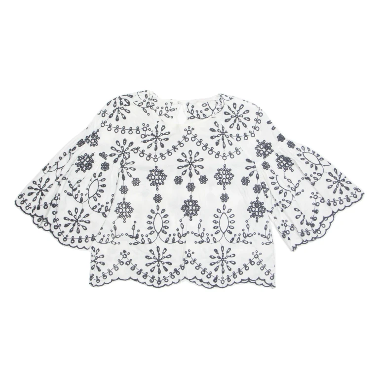 ZARA Womens Printed Top White Long Sleeve Floral M