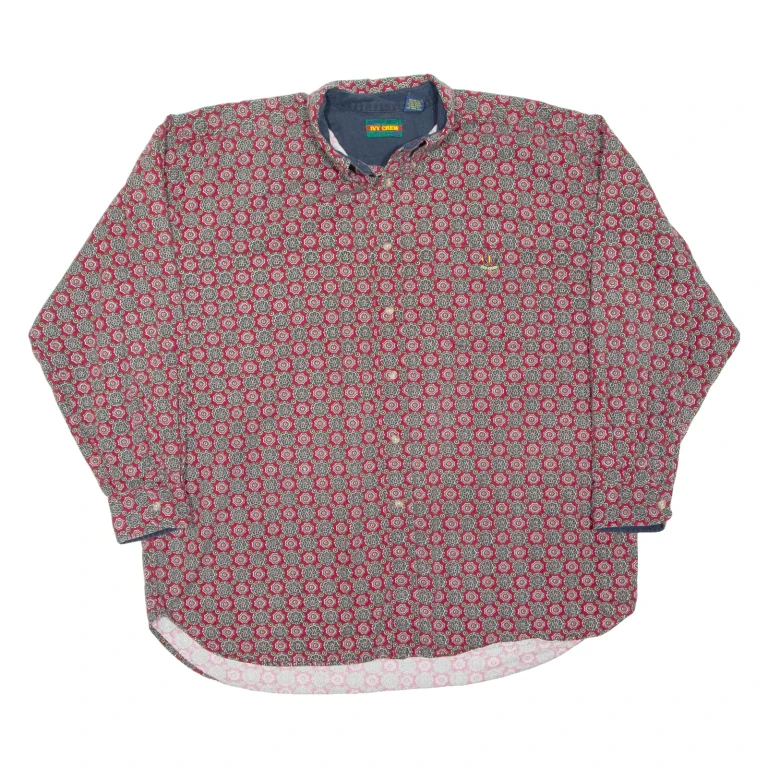 IVY CREW Mens Shirt Maroon Crazy Pattern Long Sleeve 2XL