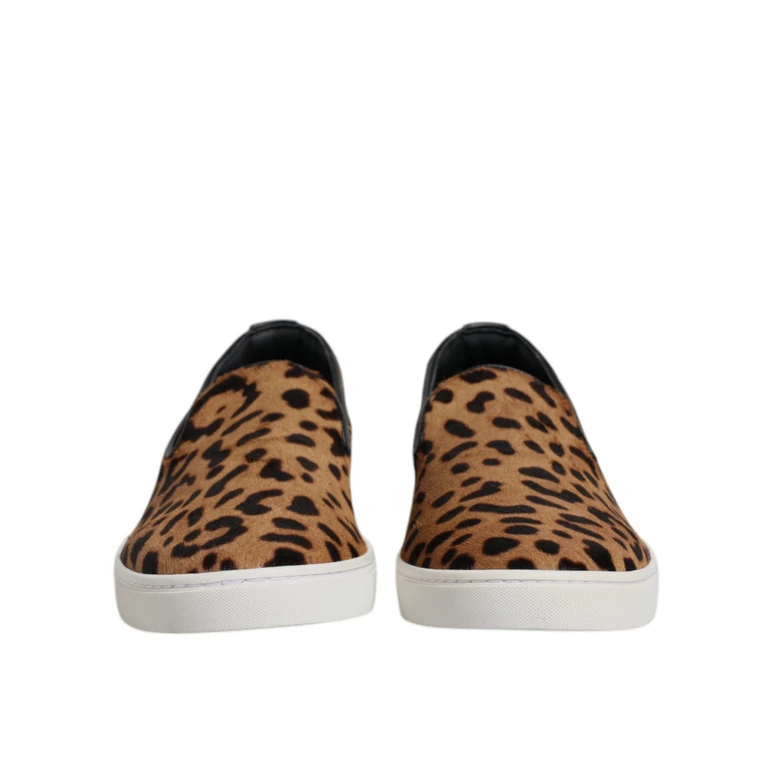 Dolce & Gabbana Brown Calfskin Fur Leopard Sneakers Shoes Black And Calf Leather - Men