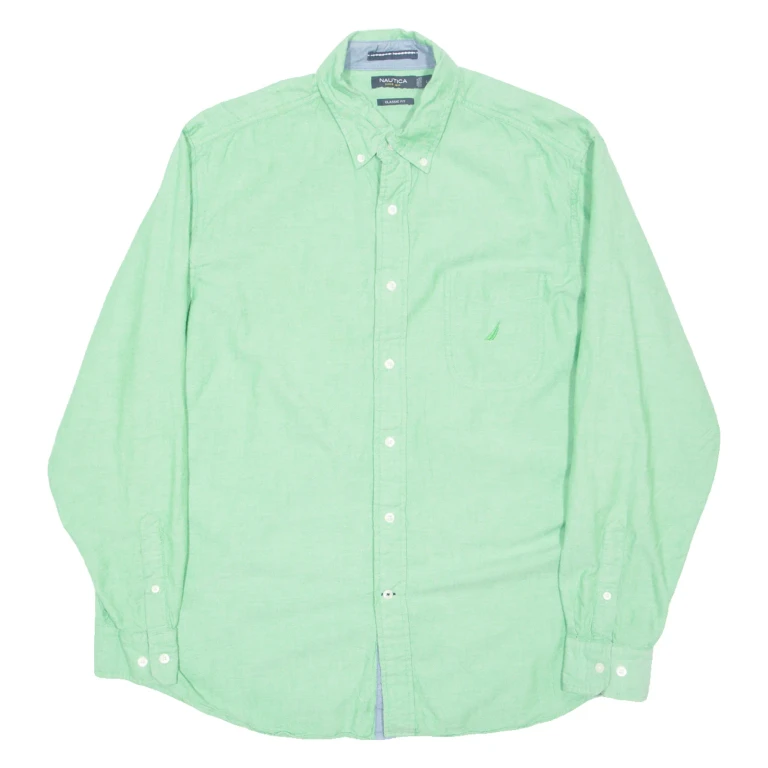 NAUTICA Mens Plain Shirt Green Long Sleeve L