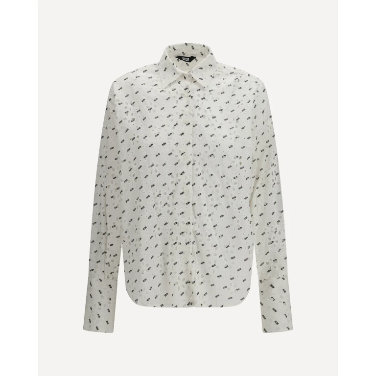 GCDS Oversized Cotton Broderie Anglaise Shirt with all-over logo embroidery Female UNI