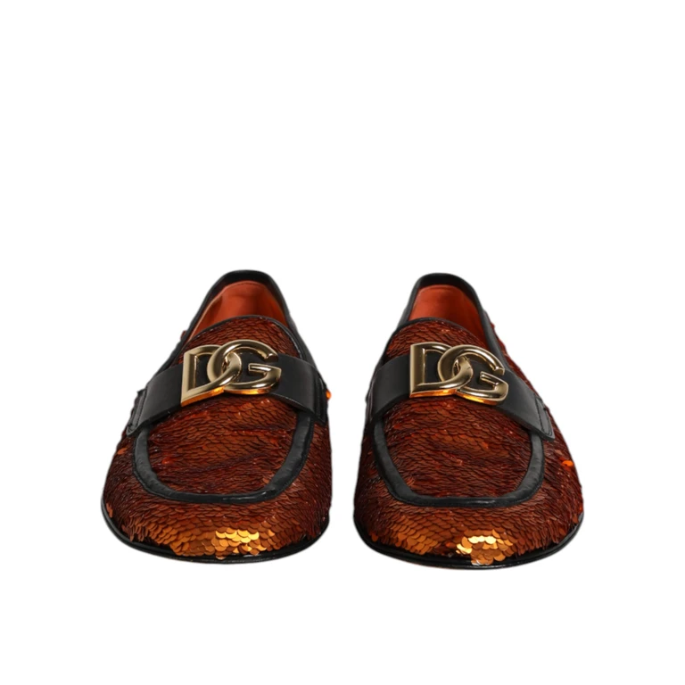 Dolce & Gabbana Orange Sequin Embellished Men Loafers Shoes Polyethylene - Men