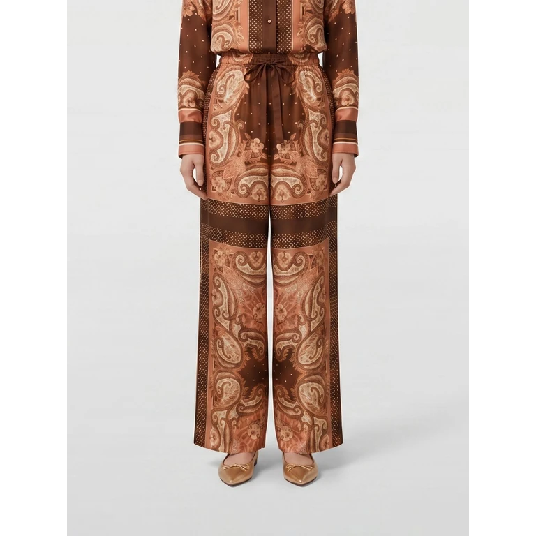 High-Waisted Ethnic Print Silk Palazzo Trousers (4021PS261CAPS)